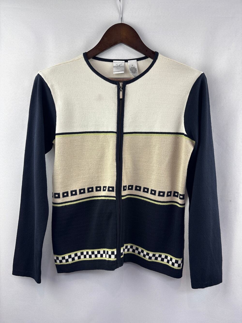 Women’s Emma James Small Black, Beige & Cream Patterned Sweater